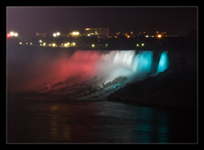 Bridal Veil Falls at night; seems to have some American pride?